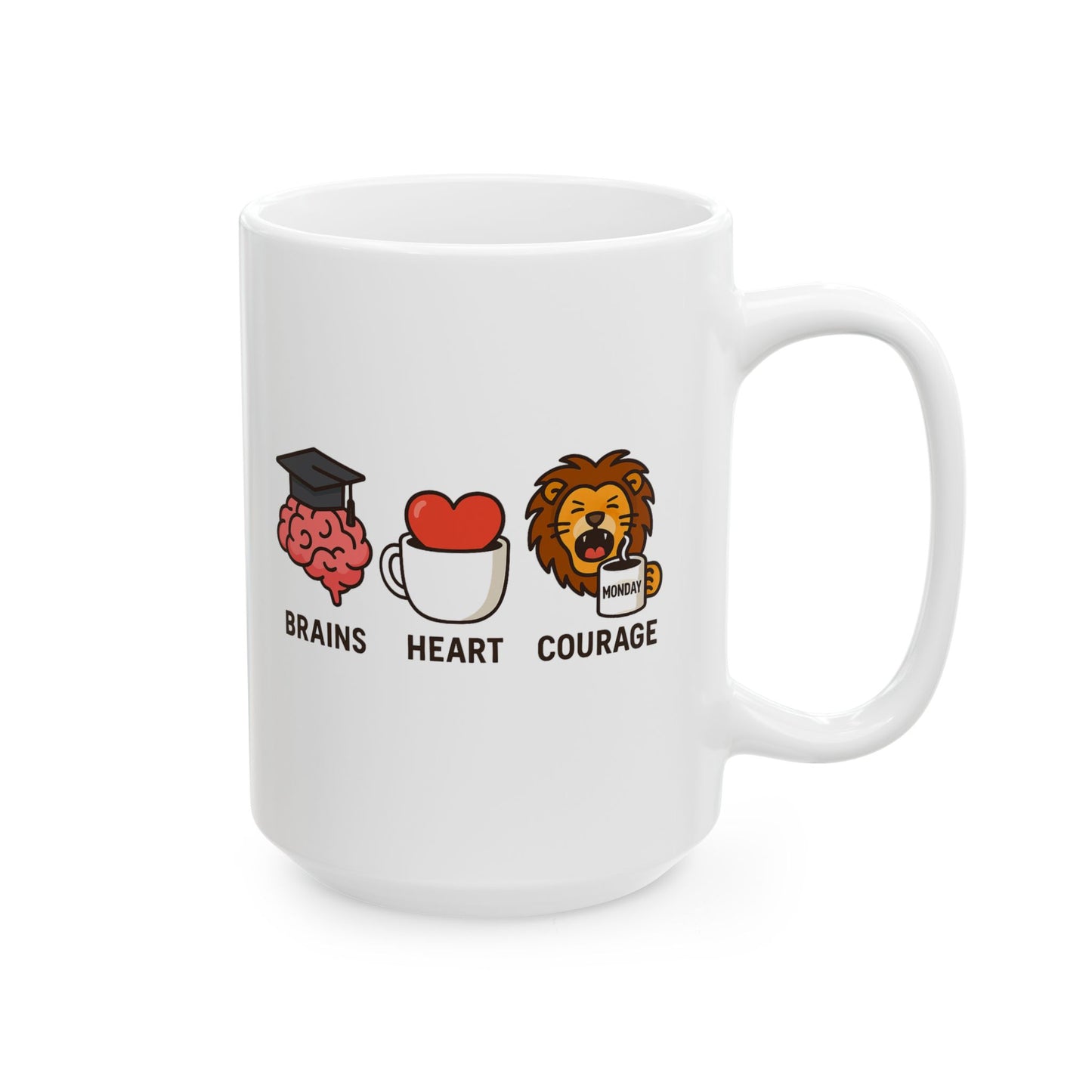 Brains Heart Courage – Wizard Oz Collection | Fantasy Coffee Mug 11oz / 15oz