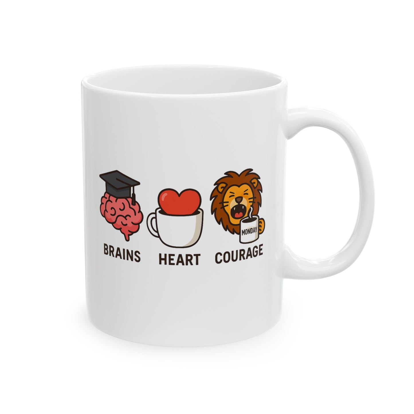 Brains Heart Courage – Wizard Oz Collection | Fantasy Coffee Mug 11oz / 15oz